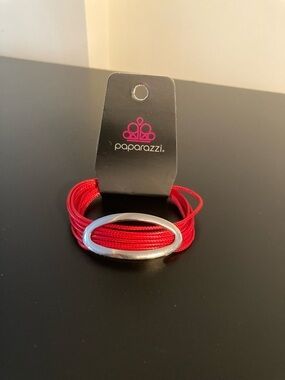 Paparazzi Red Wrapped Cord Bracelet with Silver Oval